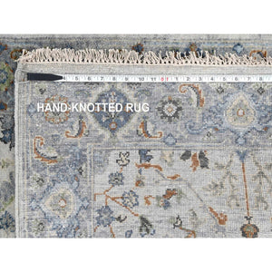 3'x4'10" Platinum Gray, Denser Weave, Oushak with Floral Motifs, Natural Wool, Hand Knotted, Oriental Rug FWR60270