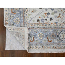Load image into Gallery viewer, 9&#39;10&quot;x9&#39;10&quot; Bright Gray, Natural Wool, Denser Weave, Oushak With Floral Motifs, Hand Knotted, Square, Oriental Rug FWR60282