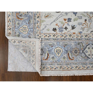 9'10"x9'10" Bright Gray, Natural Wool, Denser Weave, Oushak With Floral Motifs, Hand Knotted, Square, Oriental Rug FWR60282