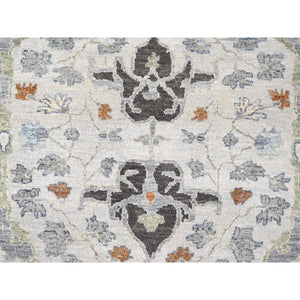 9'10"x9'10" Bright Gray, Natural Wool, Denser Weave, Oushak With Floral Motifs, Hand Knotted, Square, Oriental Rug FWR60282