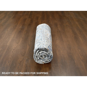 9'10"x9'10" Bright Gray, Natural Wool, Denser Weave, Oushak With Floral Motifs, Hand Knotted, Square, Oriental Rug FWR60282