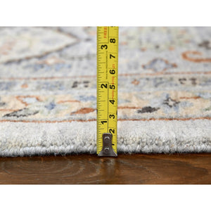 9'10"x9'10" Bright Gray, Natural Wool, Denser Weave, Oushak With Floral Motifs, Hand Knotted, Square, Oriental Rug FWR60282