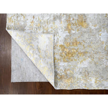 Load image into Gallery viewer, 4&#39;x5&#39;9&quot; Pastel Gray with Touches of Gold, Hi-Low Pile, Abstract Design, Wool and Silk, Hand Knotted, Oriental Rug FWR60330