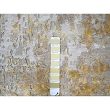 Load image into Gallery viewer, 4&#39;x5&#39;9&quot; Pastel Gray with Touches of Gold, Hi-Low Pile, Abstract Design, Wool and Silk, Hand Knotted, Oriental Rug FWR60330