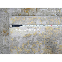 Load image into Gallery viewer, 4&#39;x5&#39;9&quot; Pastel Gray With Touches Of Gold, Hi-low Pile, Abstract Design, Wool And Silk, Hand Knotted, Oriental Rug FWR60330