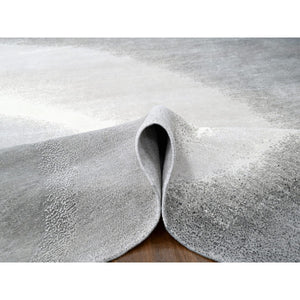 9'x11'10" Perfect Gray, THE MOONLIGHT, Modern Gradation Design, Thick and Plush, 100% Wool, Hand Knotted, Oriental Rug FWR60342