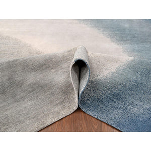 9'x11'10" THE OCEAN, Modern Gradation Design, Thick and Plush, Hand Knotted, 100% Wool, Oriental Rug FWR60354