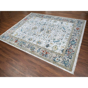 11'10"x15' Heavenly Gray, Broken And Erased Persian Heriz Design, Natural Wool, Soft Color Pallet, Hand Knotted, Densely Woven, Oversized, Oriental Rug FWR60366
