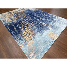 Load image into Gallery viewer, 8&#39;10&quot;x11&#39;9&quot; Aegean Blue, Modern Mosaic Design With Mix Of Gold, Hand Knotted, Persian Knot, Denser Weave, Wool And Silk, Oriental Rug FWR60372