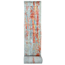 Load image into Gallery viewer, 2&#39;5&quot;x25&#39;8&quot; Dark Coral with Cloud Gray, Abstract with Fire Mosaic Design, Hand Knotted, Wool and Silk, XL Runner, Oriental Rug FWR60384