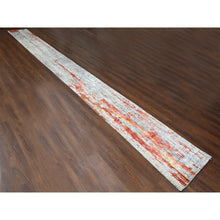 Load image into Gallery viewer, 2&#39;5&quot;x25&#39;8&quot; Dark Coral with Cloud Gray, Abstract with Fire Mosaic Design, Hand Knotted, Wool and Silk, XL Runner, Oriental Rug FWR60384