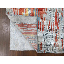 Load image into Gallery viewer, 2&#39;5&quot;x25&#39;8&quot; Dark Coral with Cloud Gray, Abstract with Fire Mosaic Design, Hand Knotted, Wool and Silk, XL Runner, Oriental Rug FWR60384