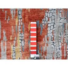 Load image into Gallery viewer, 2&#39;5&quot;x25&#39;8&quot; Dark Coral With Cloud Gray, Abstract With Fire Mosaic Design, Hand Knotted, Wool And Silk, Xl Runner, Oriental Rug FWR60384