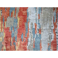 Load image into Gallery viewer, 2&#39;5&quot;x25&#39;8&quot; Dark Coral With Cloud Gray, Abstract With Fire Mosaic Design, Hand Knotted, Wool And Silk, Xl Runner, Oriental Rug FWR60384