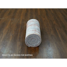 Load image into Gallery viewer, 2&#39;5&quot;x25&#39;8&quot; Dark Coral with Cloud Gray, Abstract with Fire Mosaic Design, Hand Knotted, Wool and Silk, XL Runner, Oriental Rug FWR60384
