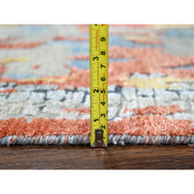 Load image into Gallery viewer, 2&#39;5&quot;x25&#39;8&quot; Dark Coral With Cloud Gray, Abstract With Fire Mosaic Design, Hand Knotted, Wool And Silk, Xl Runner, Oriental Rug FWR60384