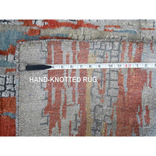 Load image into Gallery viewer, 2&#39;5&quot;x25&#39;8&quot; Dark Coral with Cloud Gray, Abstract with Fire Mosaic Design, Hand Knotted, Wool and Silk, XL Runner, Oriental Rug FWR60384