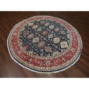 10'x10' Power Black, Hand Knotted, Karajeh Design with All Over Pattern, Vegetable Dyes, Soft Pile, 100% Wool, Round, Oriental Rug FWR60390