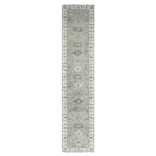 Load image into Gallery viewer, 2&#39;9&quot;x14&#39; Medium Gray, Hand Knotted, Karajeh and Geometric Design, Organic Wool, Runner, Oriental Rug FWR60414