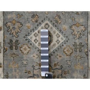 2'9"x14' Medium Gray, Hand Knotted, Karajeh and Geometric Design, Organic Wool, Runner, Oriental Rug FWR60414