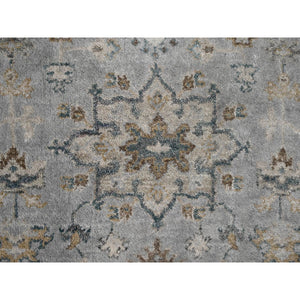 2'9"x14' Medium Gray, Hand Knotted, Karajeh and Geometric Design, Organic Wool, Runner, Oriental Rug FWR60414