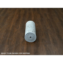 Load image into Gallery viewer, 2&#39;9&quot;x14&#39; Medium Gray, Hand Knotted, Karajeh and Geometric Design, Organic Wool, Runner, Oriental Rug FWR60414