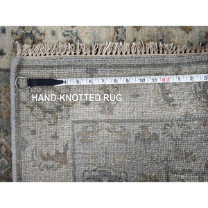 2'9"x14' Medium Gray, Hand Knotted, Karajeh and Geometric Design, Organic Wool, Runner, Oriental Rug FWR60414