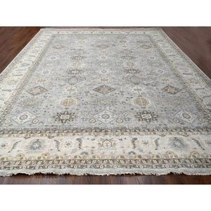 14'x17'9" Chrome Gray, Karajeh And Geometric Design, Hand Knotted, Organic Wool, Oversized, Oriental Rug FWR60420