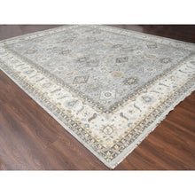 Load image into Gallery viewer, 14&#39;x17&#39;9&quot; Chrome Gray, Karajeh And Geometric Design, Hand Knotted, Organic Wool, Oversized, Oriental Rug FWR60420