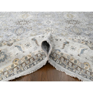 14'x17'9" Chrome Gray, Karajeh And Geometric Design, Hand Knotted, Organic Wool, Oversized, Oriental Rug FWR60420