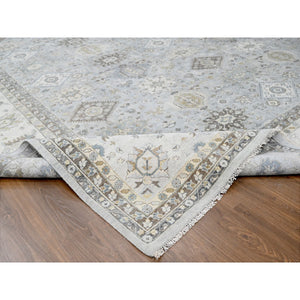 14'x17'9" Chrome Gray, Karajeh And Geometric Design, Hand Knotted, Organic Wool, Oversized, Oriental Rug FWR60420