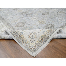 Load image into Gallery viewer, 14&#39;x17&#39;9&quot; Chrome Gray, Karajeh And Geometric Design, Hand Knotted, Organic Wool, Oversized, Oriental Rug FWR60420