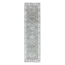 Load image into Gallery viewer, 2&#39;7&quot;x9&#39;9&quot; Cloud Gray, Organic Wool, Karajeh and Geometric Design, Hand Knotted, Runner, Oriental Rug FWR60438