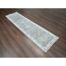 Load image into Gallery viewer, 2&#39;7&quot;x9&#39;9&quot; Cloud Gray, Organic Wool, Karajeh and Geometric Design, Hand Knotted, Runner, Oriental Rug FWR60438