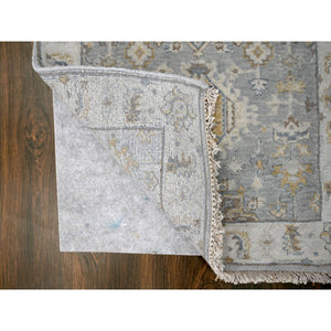 2'7"x9'9" Cloud Gray, Organic Wool, Karajeh and Geometric Design, Hand Knotted, Runner, Oriental Rug FWR60438