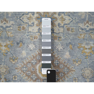 2'7"x9'9" Cloud Gray, Organic Wool, Karajeh and Geometric Design, Hand Knotted, Runner, Oriental Rug FWR60438