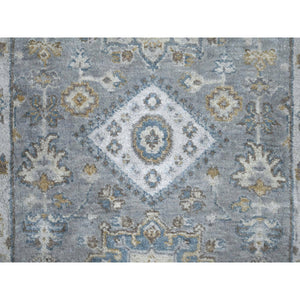 2'7"x9'9" Cloud Gray, Organic Wool, Karajeh and Geometric Design, Hand Knotted, Runner, Oriental Rug FWR60438