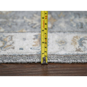 2'7"x9'9" Cloud Gray, Organic Wool, Karajeh and Geometric Design, Hand Knotted, Runner, Oriental Rug FWR60438