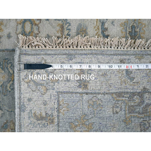 2'7"x9'9" Cloud Gray, Organic Wool, Karajeh and Geometric Design, Hand Knotted, Runner, Oriental Rug FWR60438