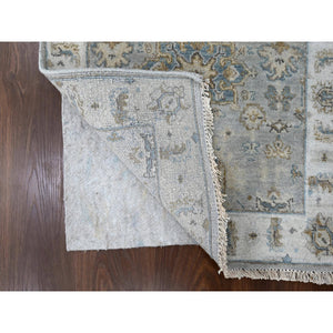2'6"x18' Misty Gray, Karajeh and Geometric Design, Natural Wool, Hand Knotted, XL Runner, Oriental Rug FWR60450