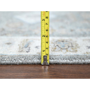 2'6"x18' Misty Gray, Karajeh and Geometric Design, Natural Wool, Hand Knotted, XL Runner, Oriental Rug FWR60450