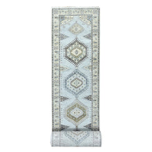 Load image into Gallery viewer, 2&#39;9&quot;x21&#39;9&quot; Medium Gray, Persian Village Inspired Geometric Elements Design, Natural Dyes, Denser Weave, Organic Wool, Hand Knotted, XL Runner, Oriental Rug FWR60462