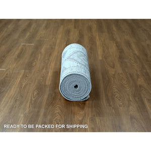 2'9"x21'9" Medium Gray, Persian Village Inspired Geometric Elements Design, Natural Dyes, Denser Weave, Organic Wool, Hand Knotted, XL Runner, Oriental Rug FWR60462