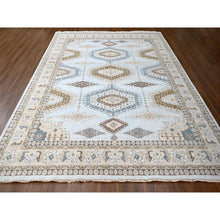 Load image into Gallery viewer, 12&#39;x14&#39;8&quot; Cloud Gray, Persian Village Inspired Geometric Elements Design, Pure Wool, Natural Dyes, Denser Weave, Hand Knotted, Oriental Oversized Rug FWR60468