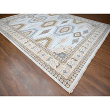 Load image into Gallery viewer, 12&#39;x14&#39;8&quot; Cloud Gray, Persian Village Inspired Geometric Elements Design, Pure Wool, Natural Dyes, Denser Weave, Hand Knotted, Oriental Oversized Rug FWR60468