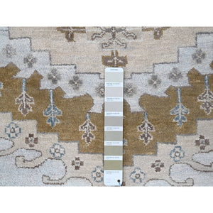 12'x14'8" Cloud Gray, Persian Village Inspired Geometric Elements Design, Pure Wool, Natural Dyes, Denser Weave, Hand Knotted, Oriental Oversized Rug FWR60468