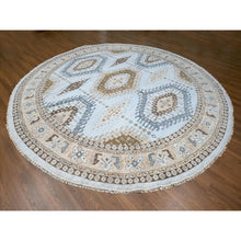 Load image into Gallery viewer, 13&#39;10&quot;x13&#39;10&quot; Mist Gray, Hand Knotted, Persian Village Inspired Geometric Elements Design, Natural Dyes, Denser Weave, Pure Wool, Round, Oriental Rug FWR60474