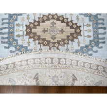 Load image into Gallery viewer, 13&#39;10&quot;x13&#39;10&quot; Mist Gray, Hand Knotted, Persian Village Inspired Geometric Elements Design, Natural Dyes, Denser Weave, Pure Wool, Round, Oriental Rug FWR60474