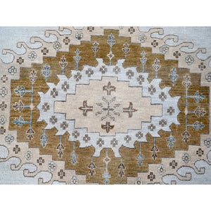 13'10"x13'10" Mist Gray, Hand Knotted, Persian Village Inspired Geometric Elements Design, Natural Dyes, Denser Weave, Pure Wool, Round, Oriental Rug FWR60474