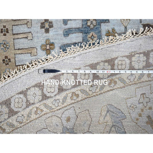 13'10"x13'10" Mist Gray, Hand Knotted, Persian Village Inspired Geometric Elements Design, Natural Dyes, Denser Weave, Pure Wool, Round, Oriental Rug FWR60474